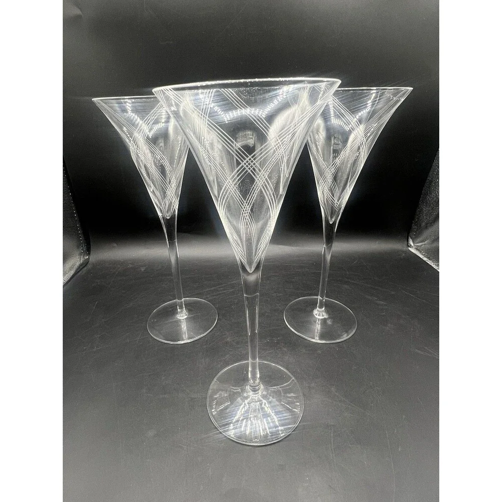 Fostoria Carmel Clear Wine Glasses Set of 3 Elegant Swirl Stem 9 1/8” Crystal